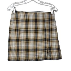 Urban Outfitters Plaid Yellow Gray Black Back Zip Mini Skirt S